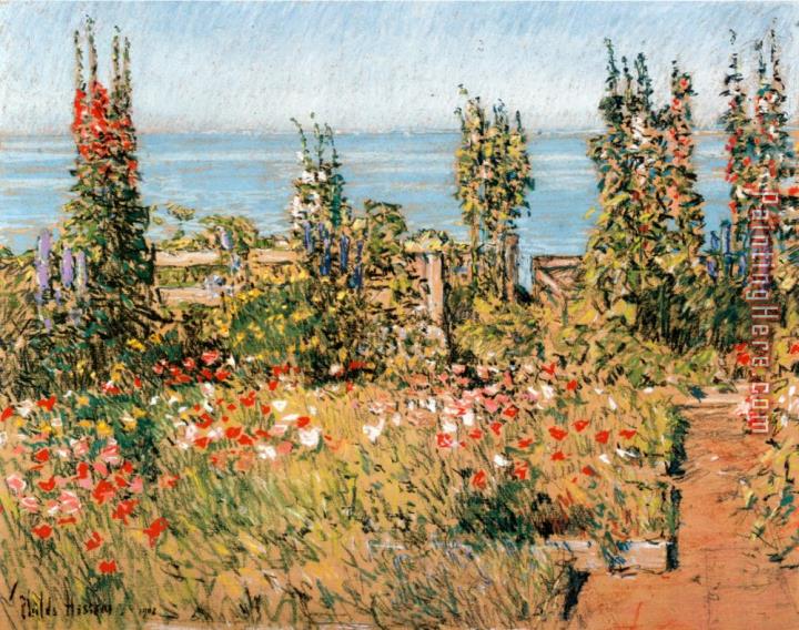 childe hassam Hollyhocks Isle of Shoals
